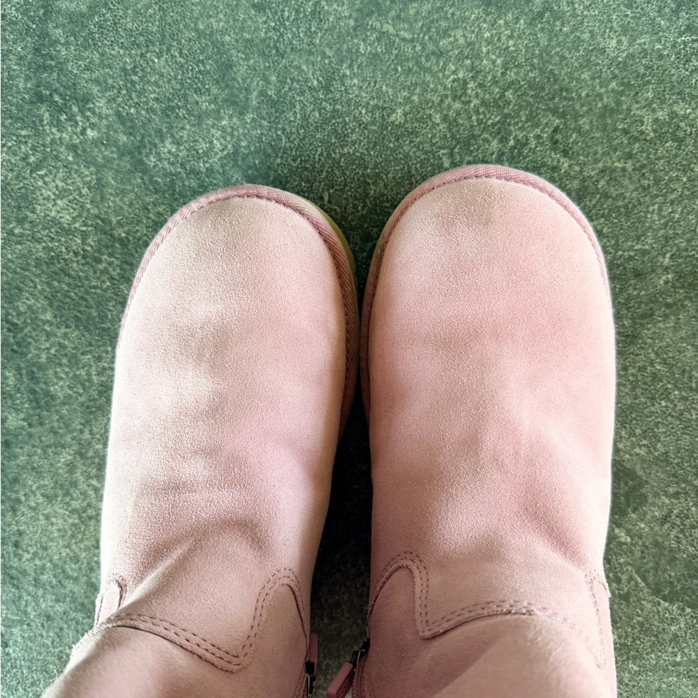 UGG Pink Suede Mid-Calf Shearling Boots with Side Zip - Picture 3 of 5